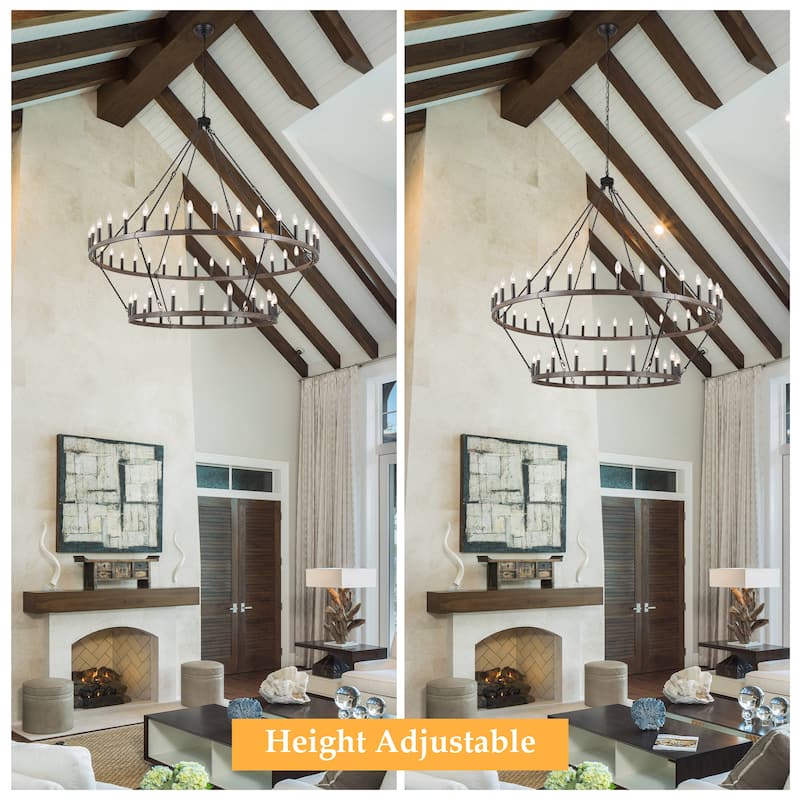 60 in. 54-Light 2 Tier Extra Large Farmhouse Wagon Wheel Chandelier