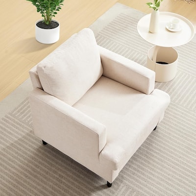 Mid-Century Accent Chair, Modern Living Room Arm Chair With Breathable Linen Fabric