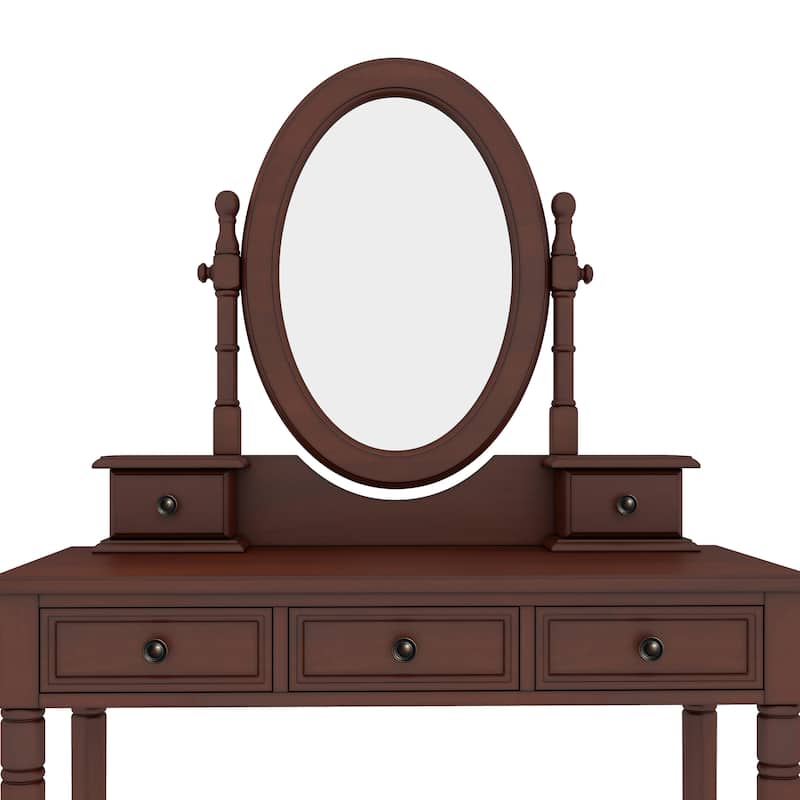 Vanity Desk with Adjustable Angle Mirror,Vanity Makeup Table and Cushioned Stool Set with Velvet Fabric Lining 5 Drawers
