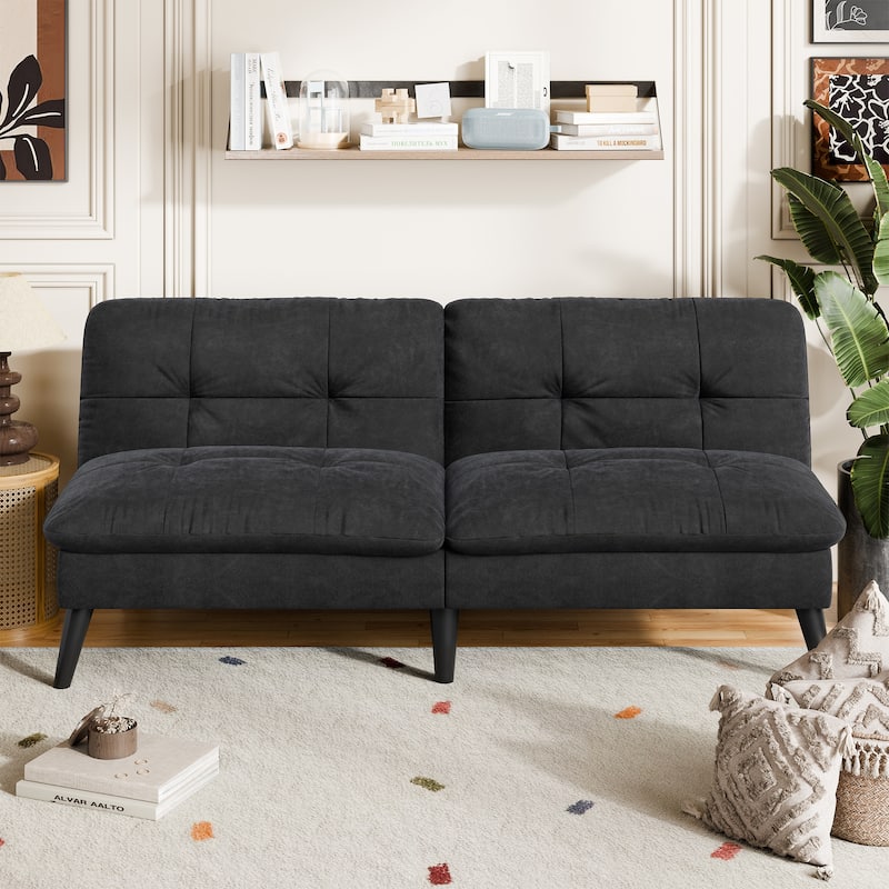 60'' Velvet Futon Sofa Bed with Adjustable Backrest. - Black