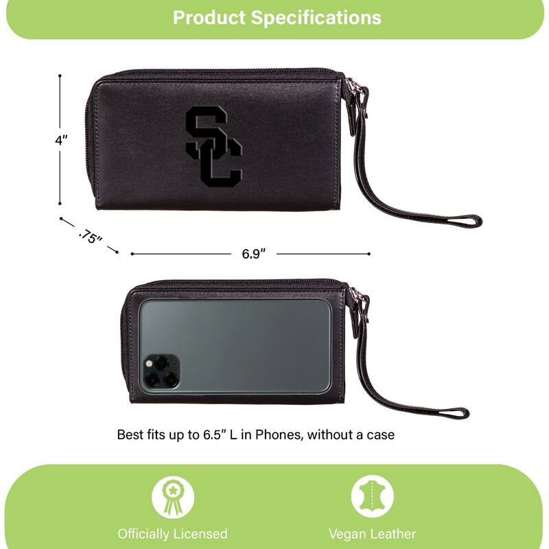 Black Hybrid Leather Cell Phone Wristlet Wallet, University of Southern California - 4" x 7"