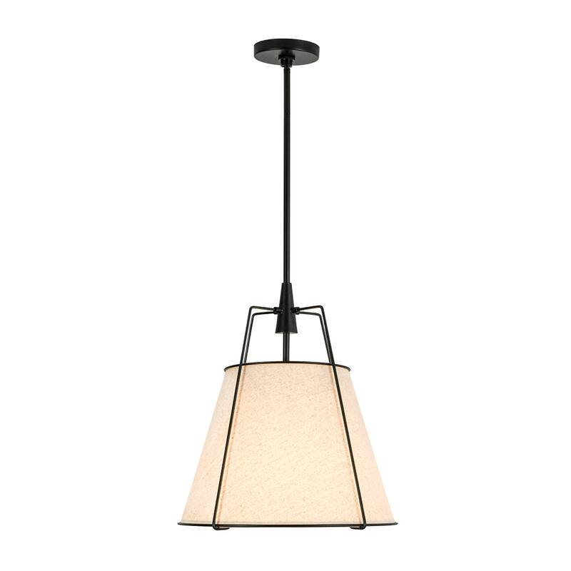 Mid Century 4-Light Conical Ivory Linen Lantern Pendant Ambient Light