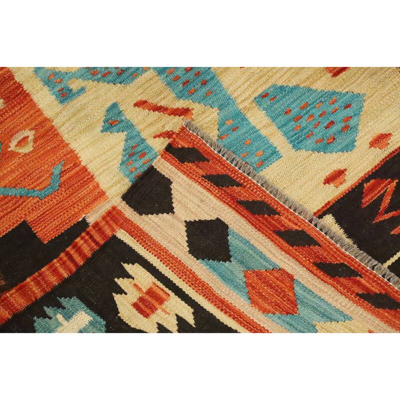 Hand Woven Oriental 100% Wool Carpet Southwestern Tribal Black Kilim Area Rug - 9' 8'' X 8' 1''
