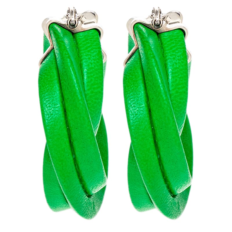 Bottega Veneta Twisted Hoop Earrings - Parakeet Green and Silver
