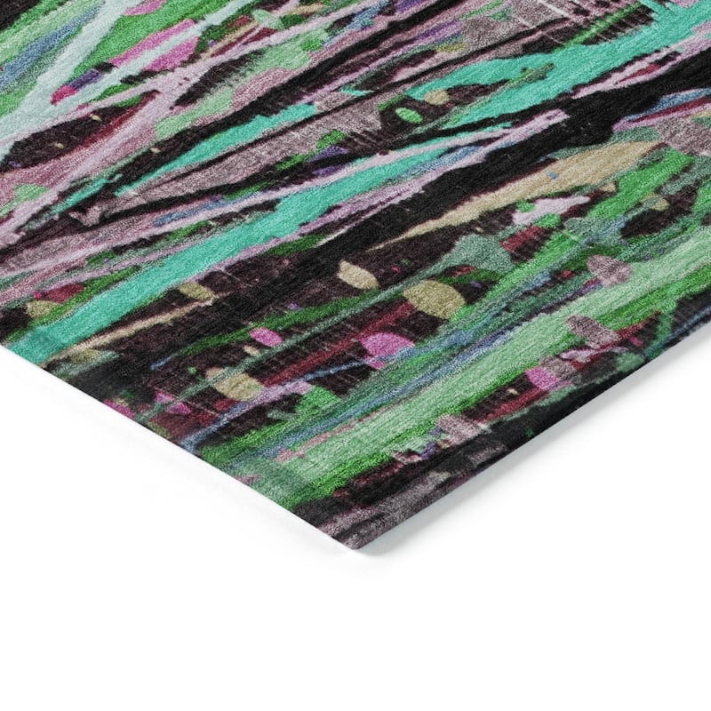 Machine Washable Indoor/Outdoor Abstract Stripes Chantille Rug