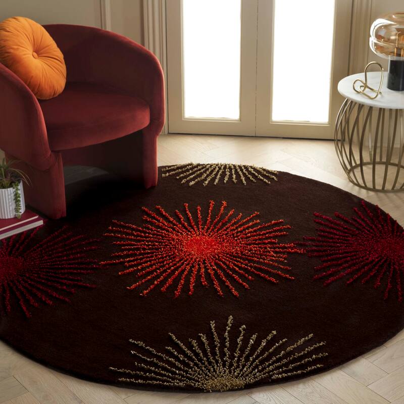 SAFAVIEH Handmade Soho Sade New Zealand Wool Rug - 6' Round - Brown/Multi