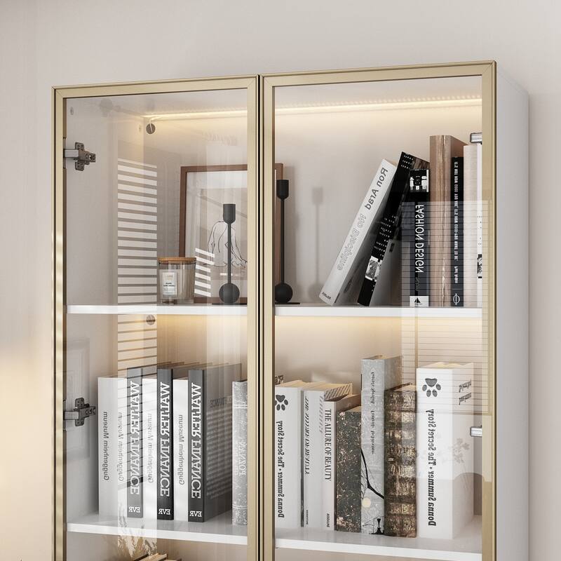 Tall Modular Display Storage Cabinet Bookcase w/Light Home Office