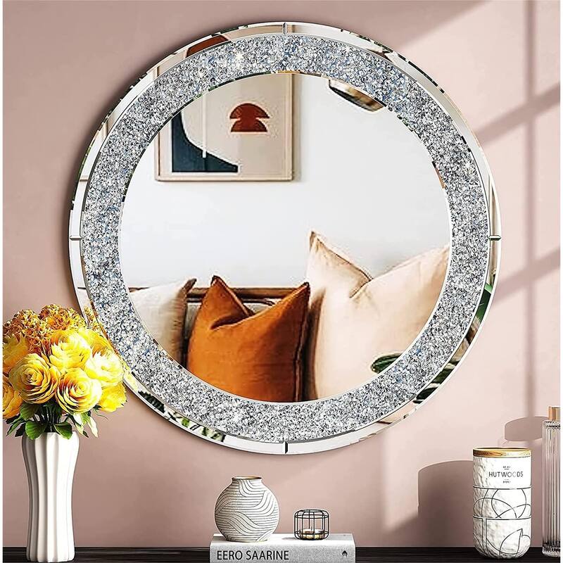 Crushed Diamond Wall Mirror Round Accent Mirror - 31.5"×31.5"