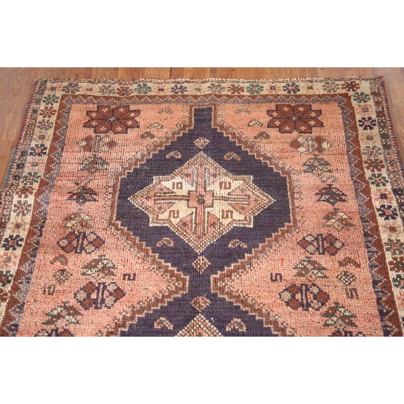 Tribal Pink Shiraz Persian Vintage Area Rug Handmade Wool Carpet - 3'7"x 4'7"