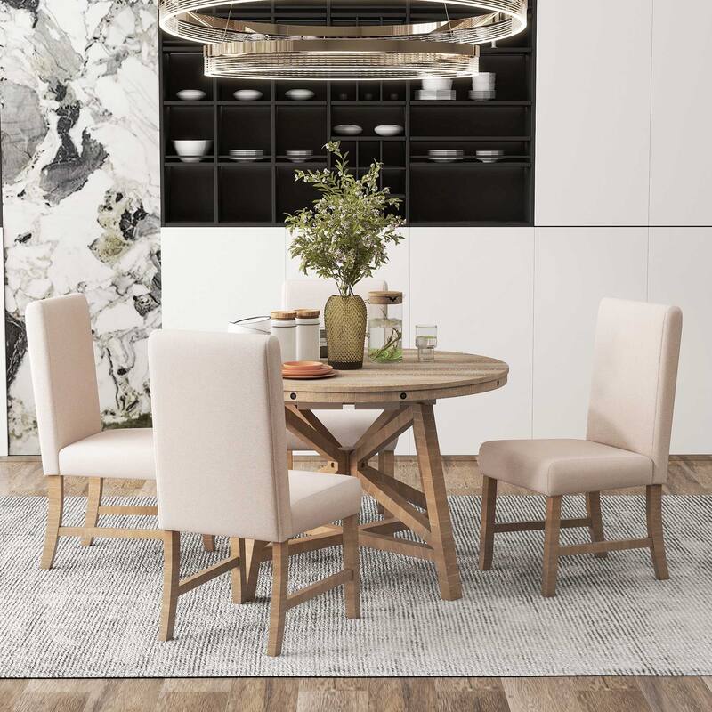 5-Piece Dining Set with Extendable Table and 4 Upholstered Chairs
