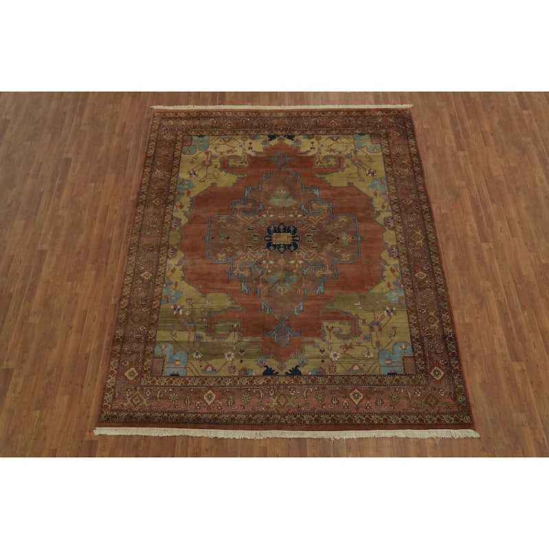 Hand Knotted Oriental 100% Wool Carpet Traditional Geometric Oranges & Rust Heriz Area Rug - 10' 0'' X 8' 2''