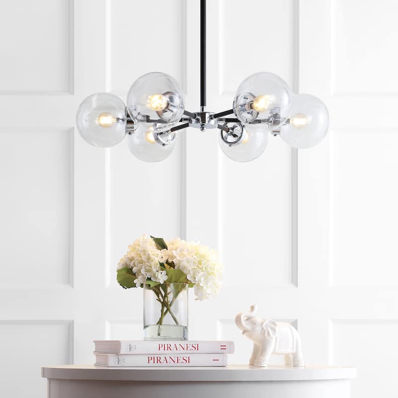 Maura 6-Light 28" Brass Cluster Pendant, by JONATHAN Y - Chrome/Black