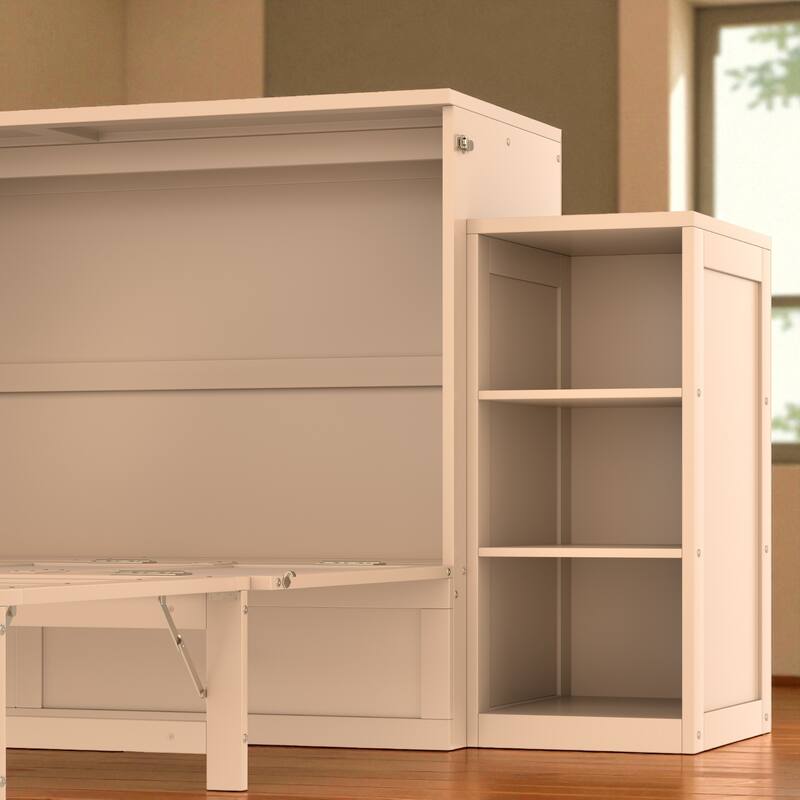 Full/Queen Size Murphy Bed with Storage Drawers and Shelves, Space-Saving Foldable Wall Bed for Guest Room