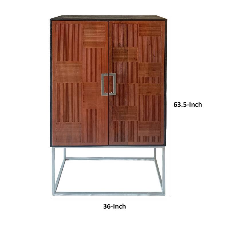 Manie 64 Inch Bar Cabinet with Inner Shelves, Mango Wood, Walnut Brown