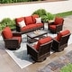 preview thumbnail 63 of 99, MAISON ARTS Extra-Large Patio Wicker Sofa Conversation Set with Coffee Table, Oversize Seat with 5.5'' Thick Padded Cushion 7 Seats + 47'' Table - Red
