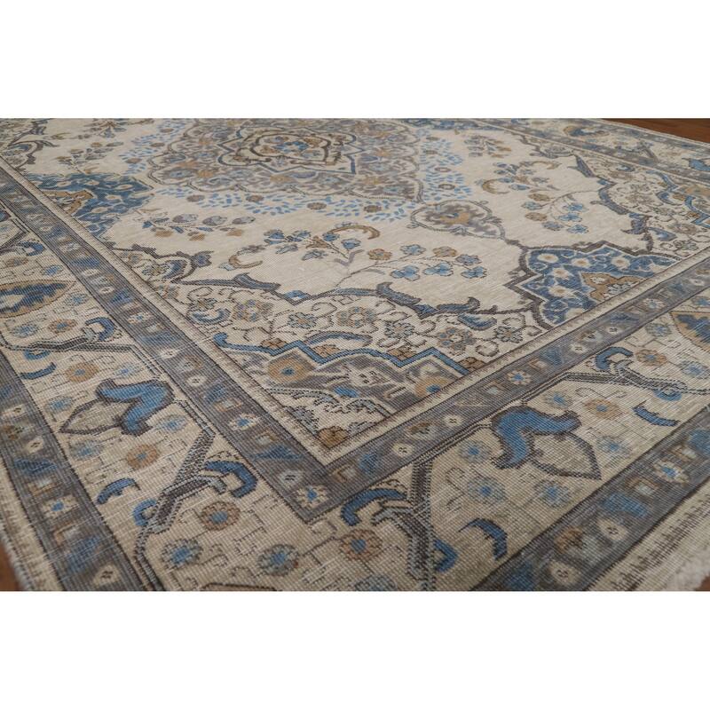 Traditional Tabriz Persian Vintage Rug Handmade Wool Carpet - 6'5" x 9'3"