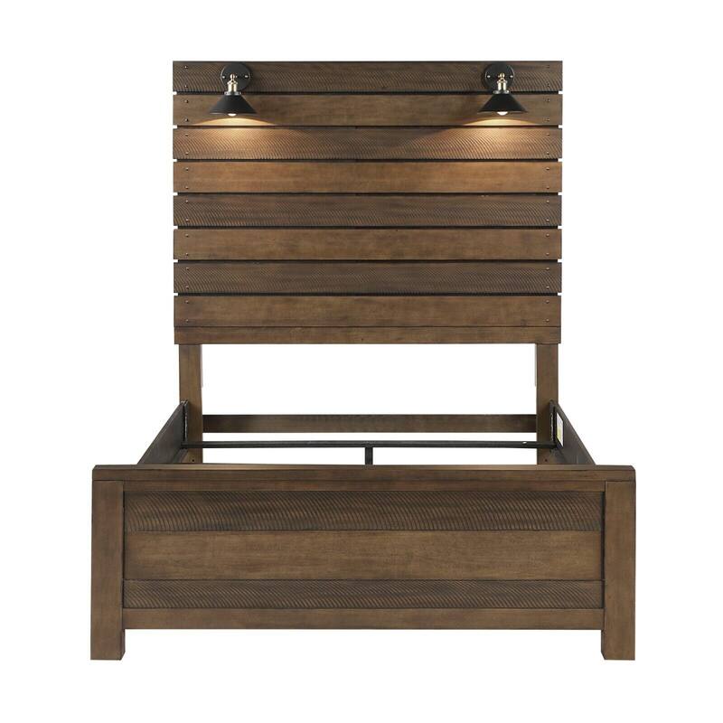 Antique Brown Finish 1pc Bed with LED Lampshades
