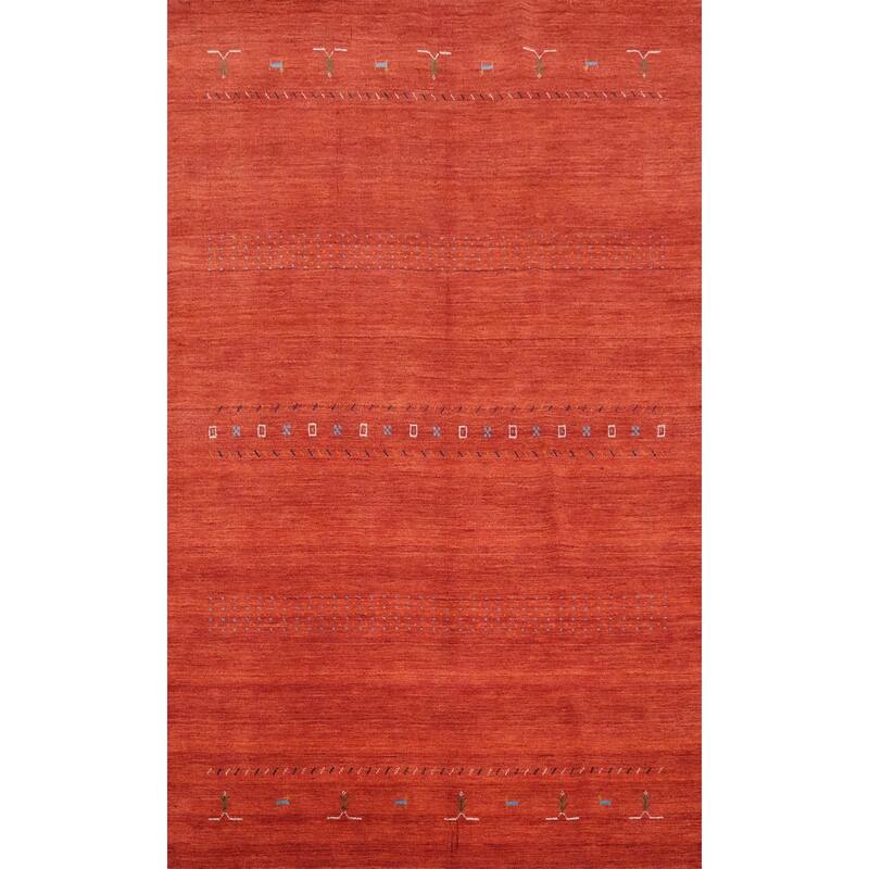 Hand Knotted Oriental 100% Wool Carpet Tribal Animal Pictorial Oranges & Rust Gabbeh Area Rug - 8' 7'' X 5' 8''