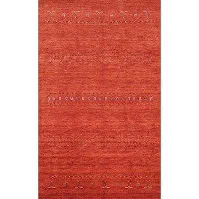 Hand Knotted Oriental 100% Wool Carpet Tribal Animal Pictorial Oranges & Rust Gabbeh Area Rug - 8' 7'' X 5' 8''