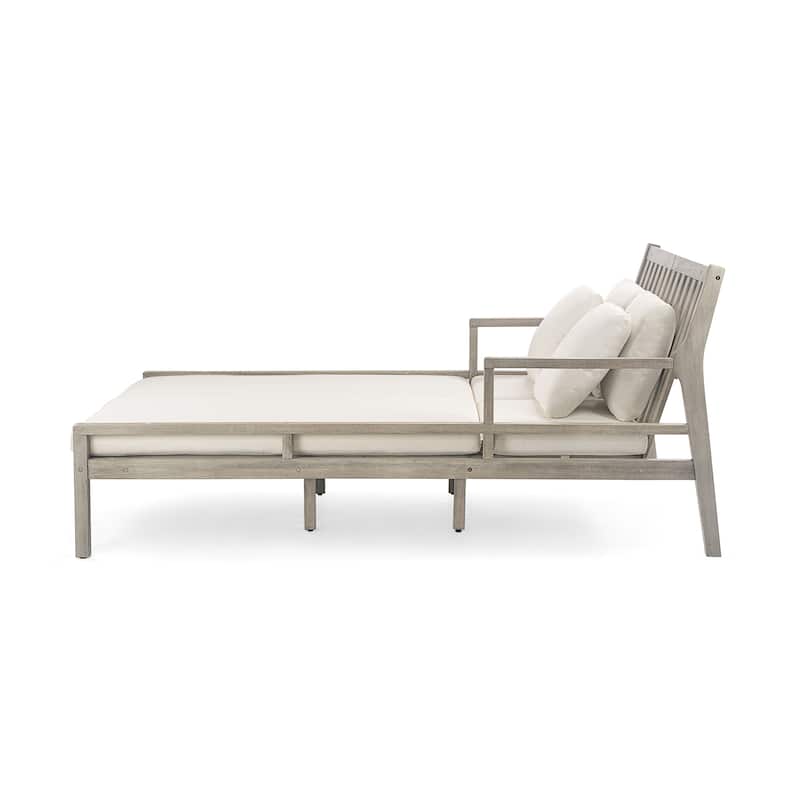 Outdoor Wood Daybed with Four Pillows and Curved Armrests