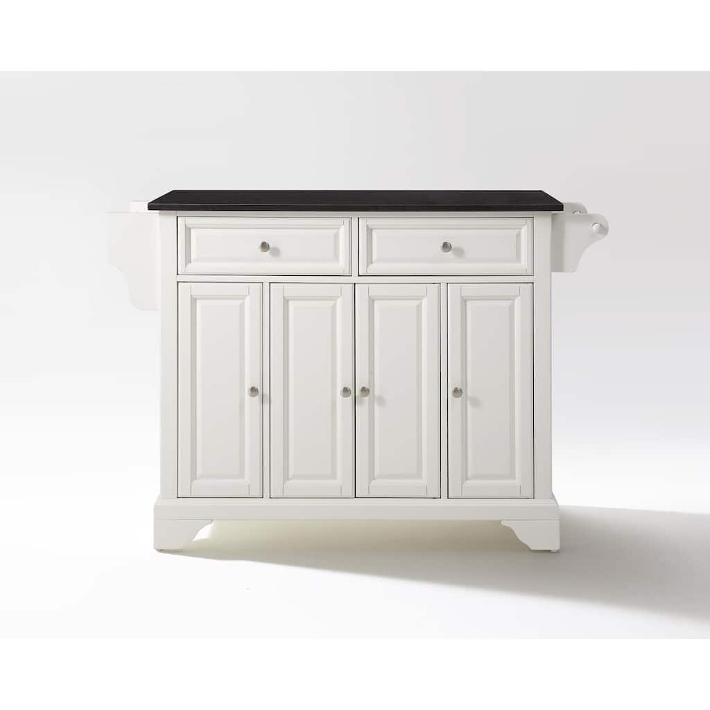 Kitchen Island with Granite Top & Storage - Modern Kitchen Cart, Portable Island, White/Black
