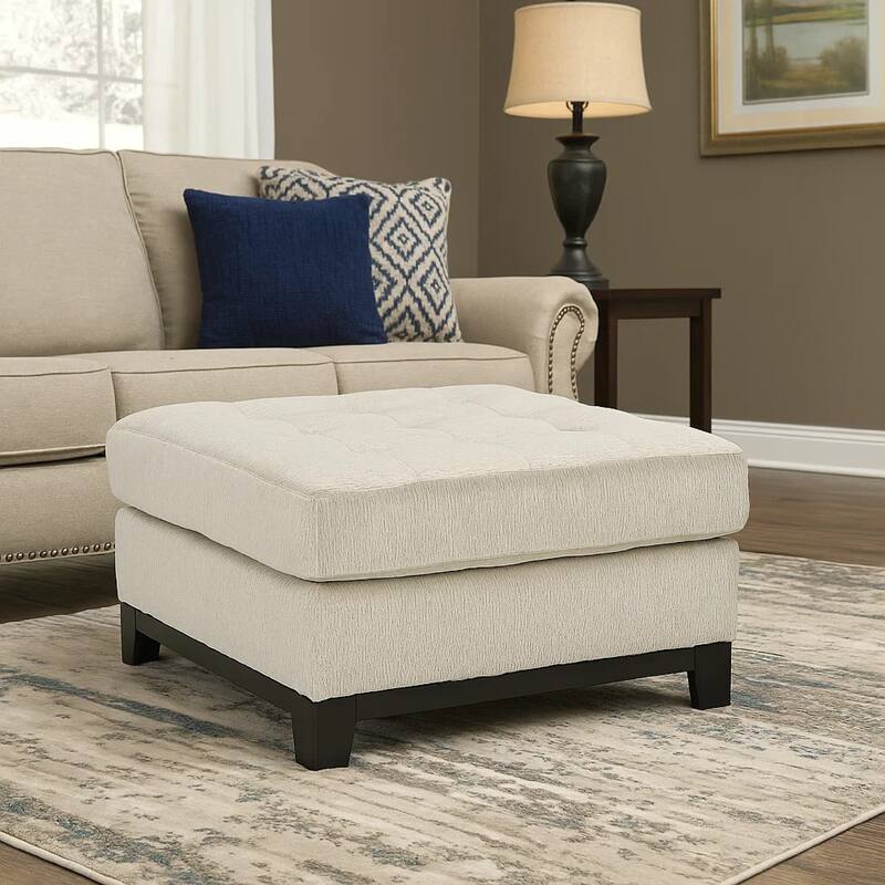 Maxo Accent Ottoman, 36 Inch Square Tufted Seat, Ivory Polyester