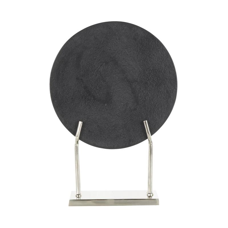 Marble Abstract Textured Disk Decorative Sculpture with Silver or Gold Stand - Black - Roche River Decor