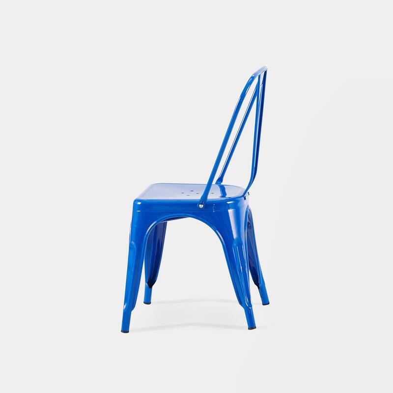 2-Piece Stackable Industrial Dining Chair Set - High Gloss Blue, 18 Inch Seat Height