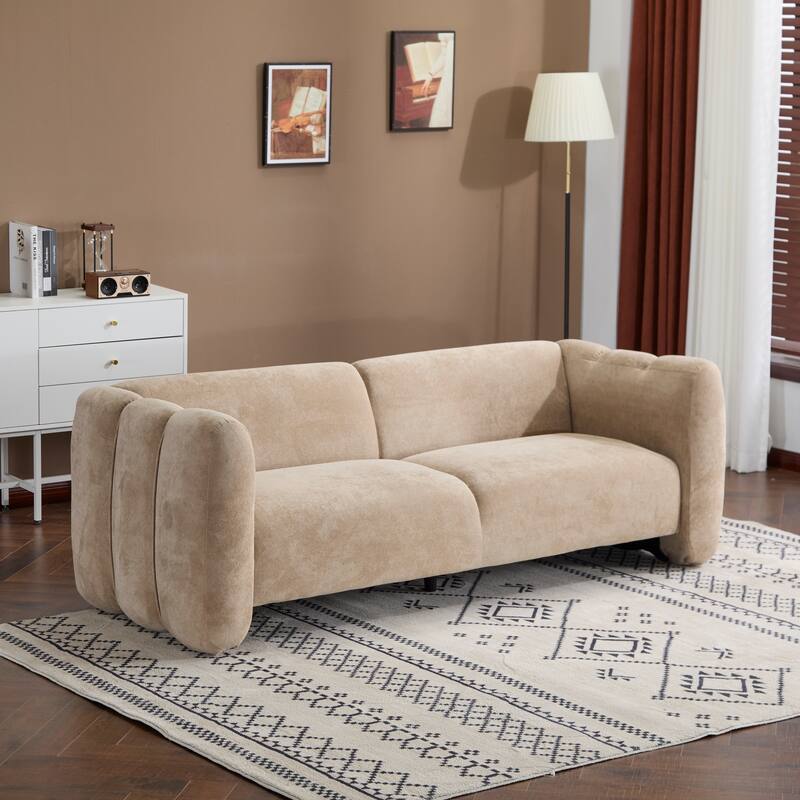3-Seater Chaise Lounge Sofa with Curved Design, Wave-Shaped Fabric Loveseat Recliner Sofa with Plush Cushions