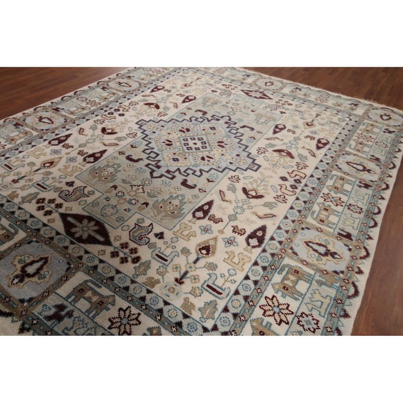 Tribal Geometric Heriz Serapi Area Rug Handmade Oriental Wool Carpet - 7'10"x 9'7"