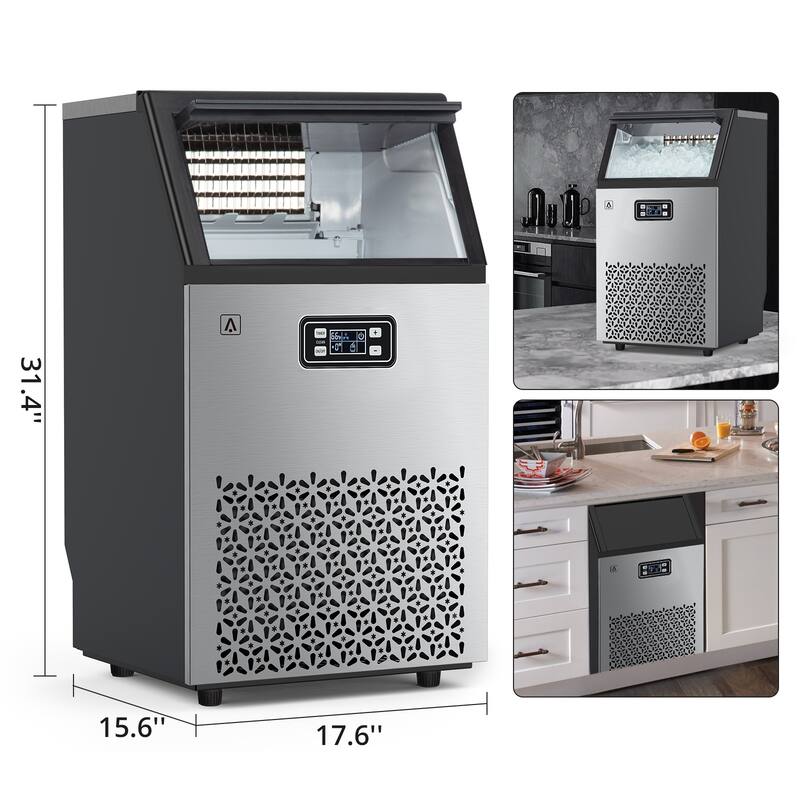 Commercial Ice Maker Machine, 150 lbs/Day, 33 lbs Storage Capacity - 150lb/day