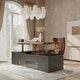 preview thumbnail 3 of 13, 86" L Shaped Executive Office Computer Desk with Outlets lateral File Cabinet Drawers