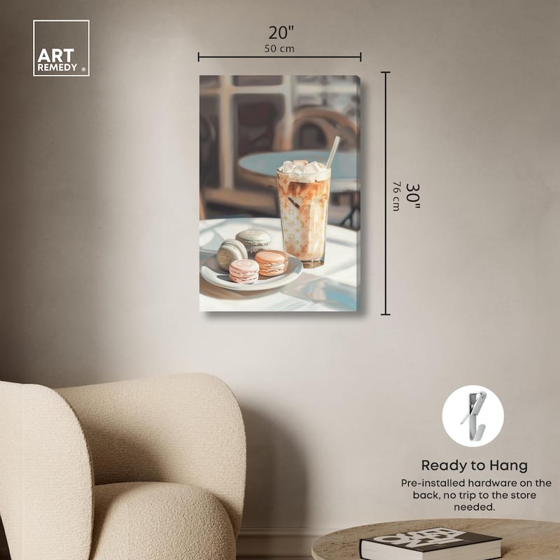 Glam Iced Coffee and Macarons Canvas by Art Remedy, Gallery Wrapped