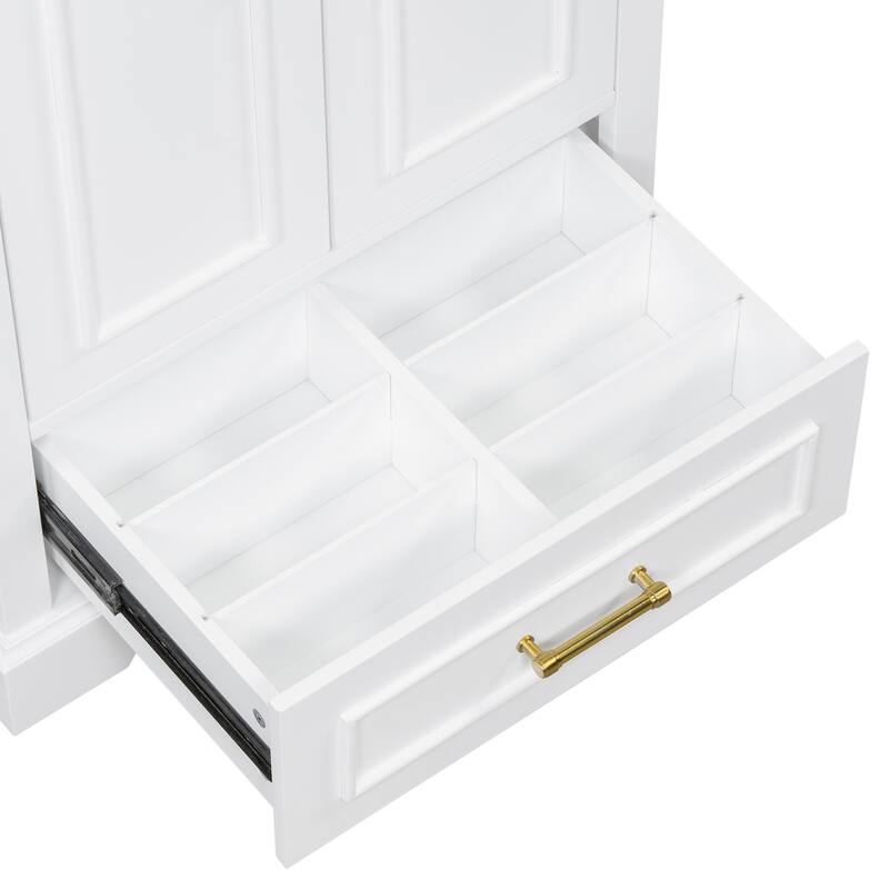 Bathroom Vanity with Ceramic Sink, Freestanding Storage Cabinet with Double Shelf, 1 Divider Drawer & 2 Soft-close Doors