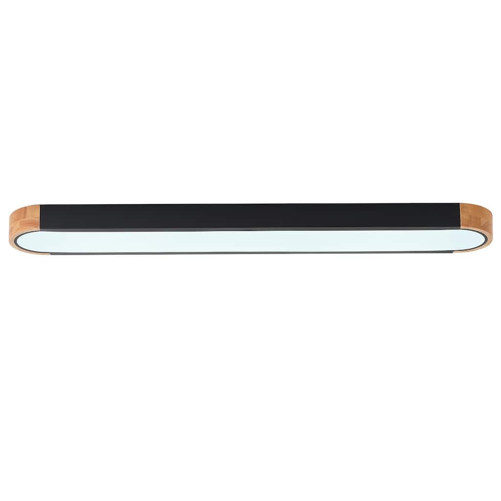 Modern Wood Grain Linear Flush Mount Ceiling Light Matte Black LED Fixture for Bedroom Living Room Kitchen - N/A