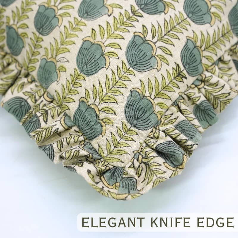 Fabdivine Handmade Block Print Floral Frill Both Side Soft Boho Pure Linen Pillow Cover