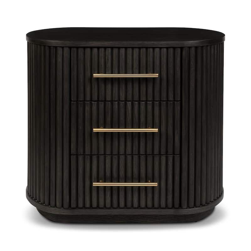Poly & Bark Noir 3 Drawer Wood Nightstand with Ribbed Design