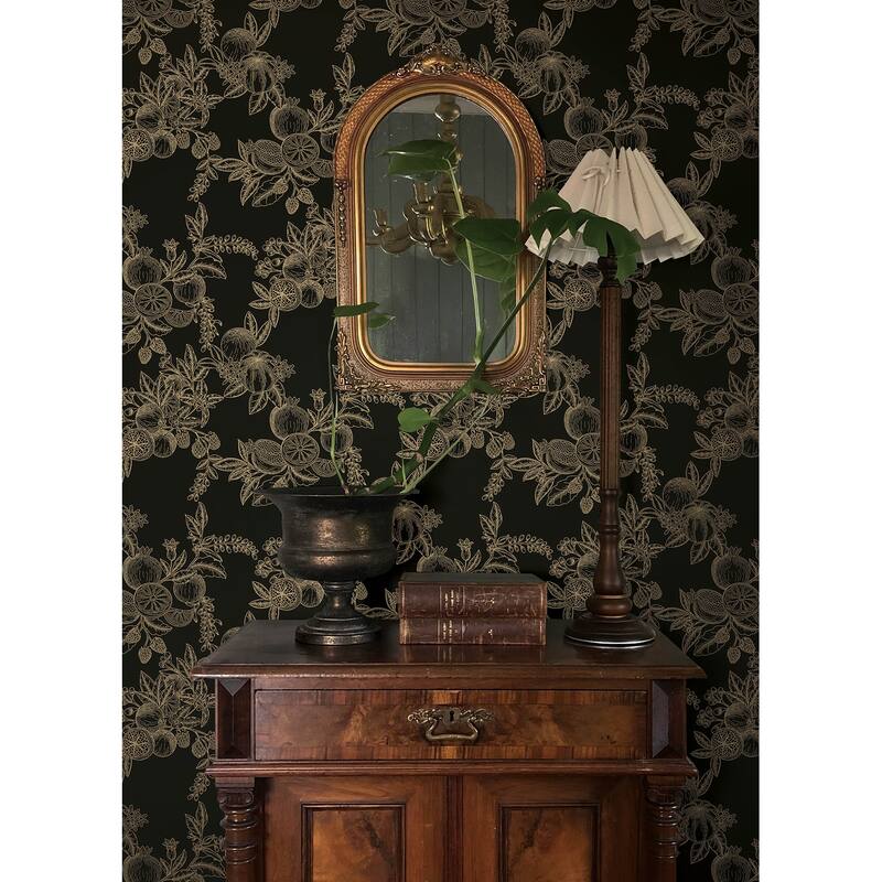 Chris Loves Julia x A-Street Prints Gerty Gold Fruit Toile Wallpaper