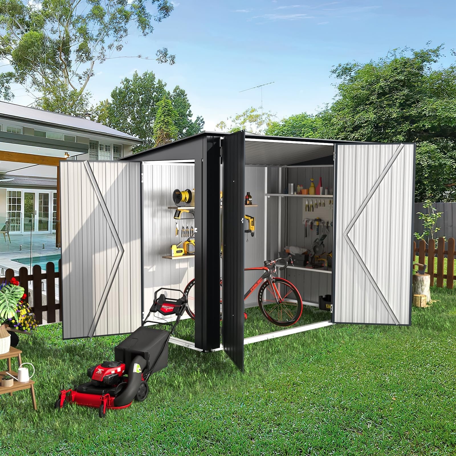 AECOJOY Storage Shed Lean to Bike Sheds Outdoor Storage 4 x 7.5 Ft