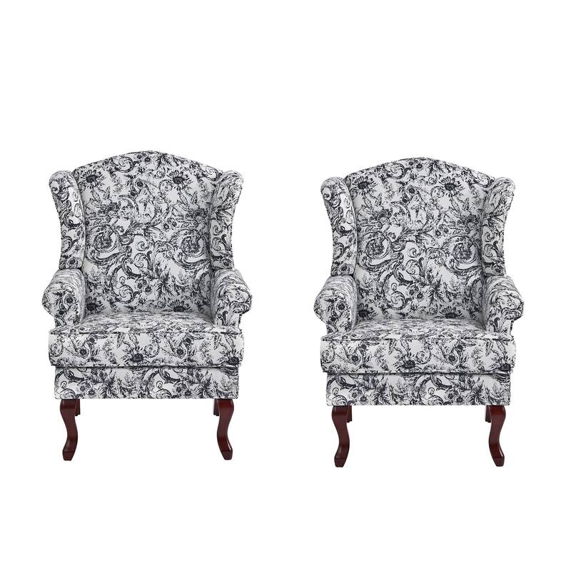 2 Set Traditional Rolled Arm Wing Back Accent Chair