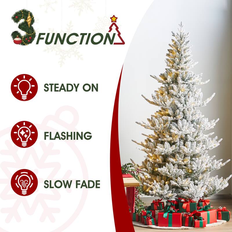 Glitzhome Snow Flocked Upward Slim Fir 7.5' or 9' Artificial Christmas Tree with LED Lights & Remote Control
