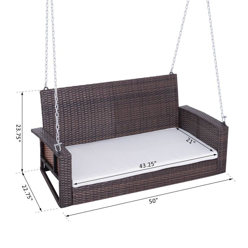 Outdoor Wicker Hanging Swing Bench with Metal Frame,550 lbs Capacity