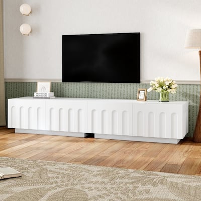 Multi-Functional Elegant TV Stand with Arched Design and Modern Dual Purpose Coffee Table with 4 Drawers