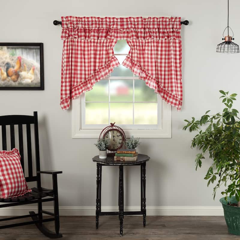 Annie Buffalo Check Ruffled Prairie Swag Set - Prairie Swag 36x36x18 - Prairie Swag 36x36x18