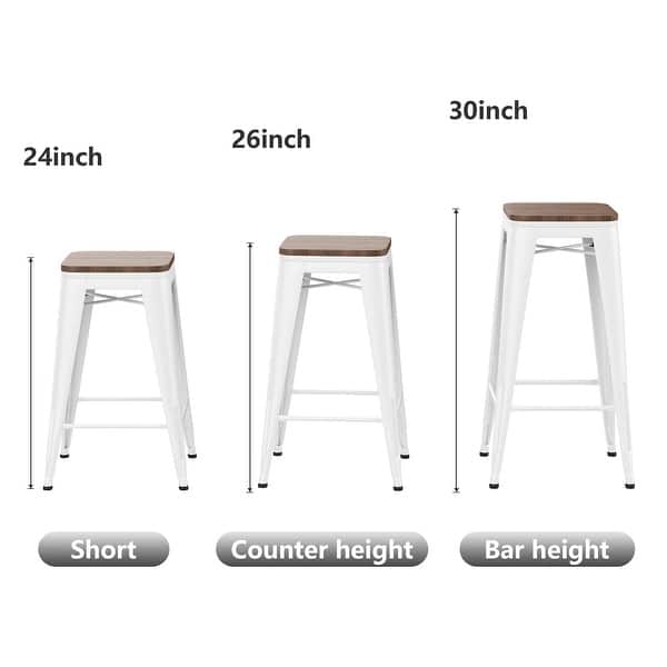 dimension image slide 0 of 7, Bar Stools Set of 4 Stackable Metal Bar Stools Industrial Counter Height Stools Backless Barstools with Wooden Seats