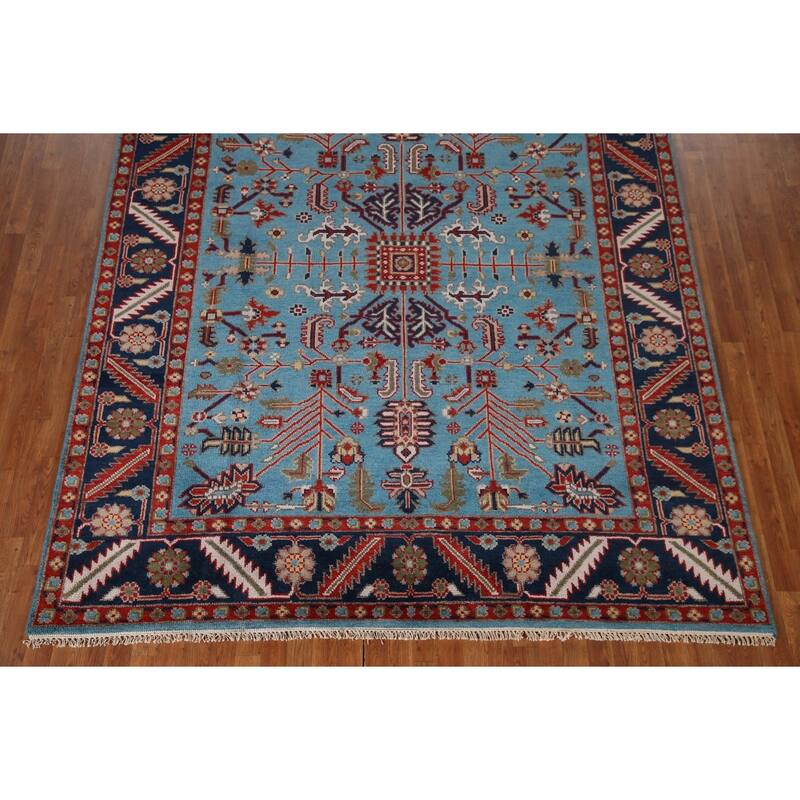Light Blue Oushak Oriental Area Rug Hand-Knotted Wool Carpet - 8'2"x 9'10"