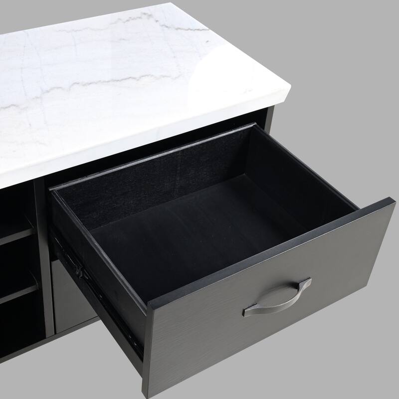 Furniture of America Fieny Modern Black and White Genuine Marble Dining Server Cabinet with Bottle Wine Rack