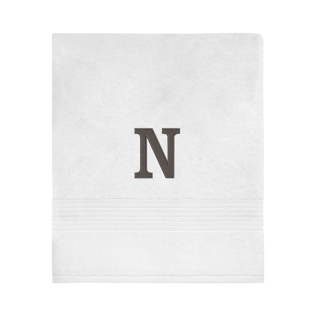 Avanti Linens Wht/Gry Block Monogram Bath Towel - Bath Towel