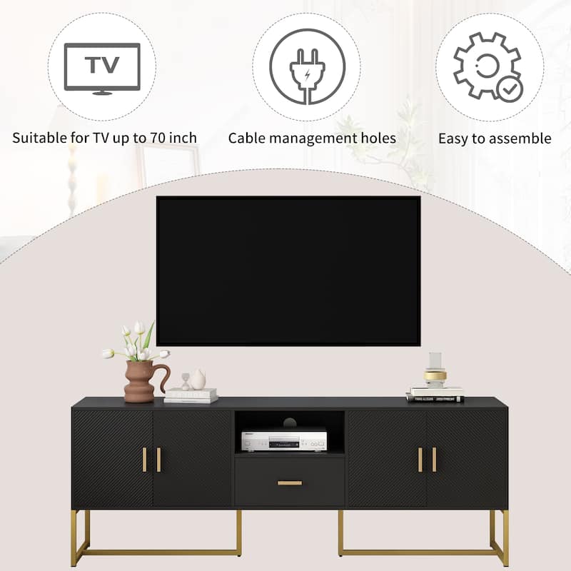 Entertainment Center with 1 Drawer, TV Stand with 2 Spacious Cabinets, Media Console Table with Metal Legs and Handles