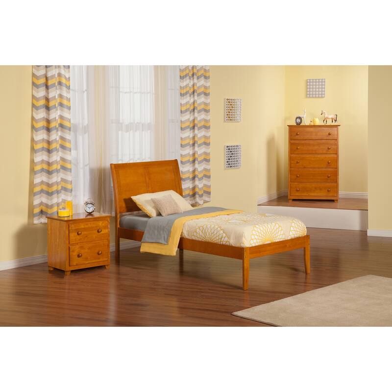 King Platform Bed Walnut Finish - Modern Sleigh Style Bed Frame with Open Footboard